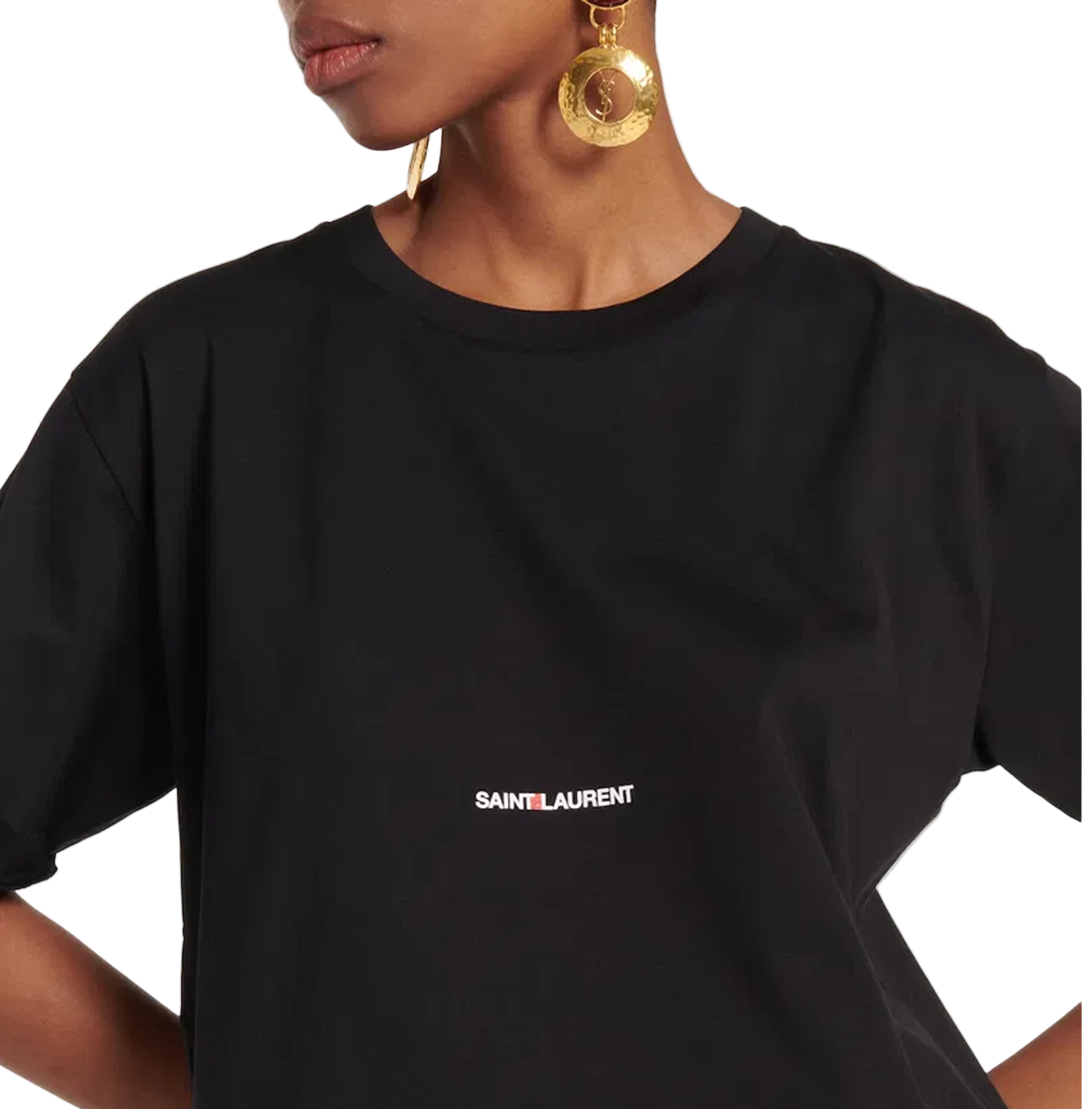 Saint Laurent Small Logo Tee – Black Cotton Jersey, Short Sleeve
טי-שירט סיינט לורן לוגו קטן – שחור כותנה, שרוול קצר