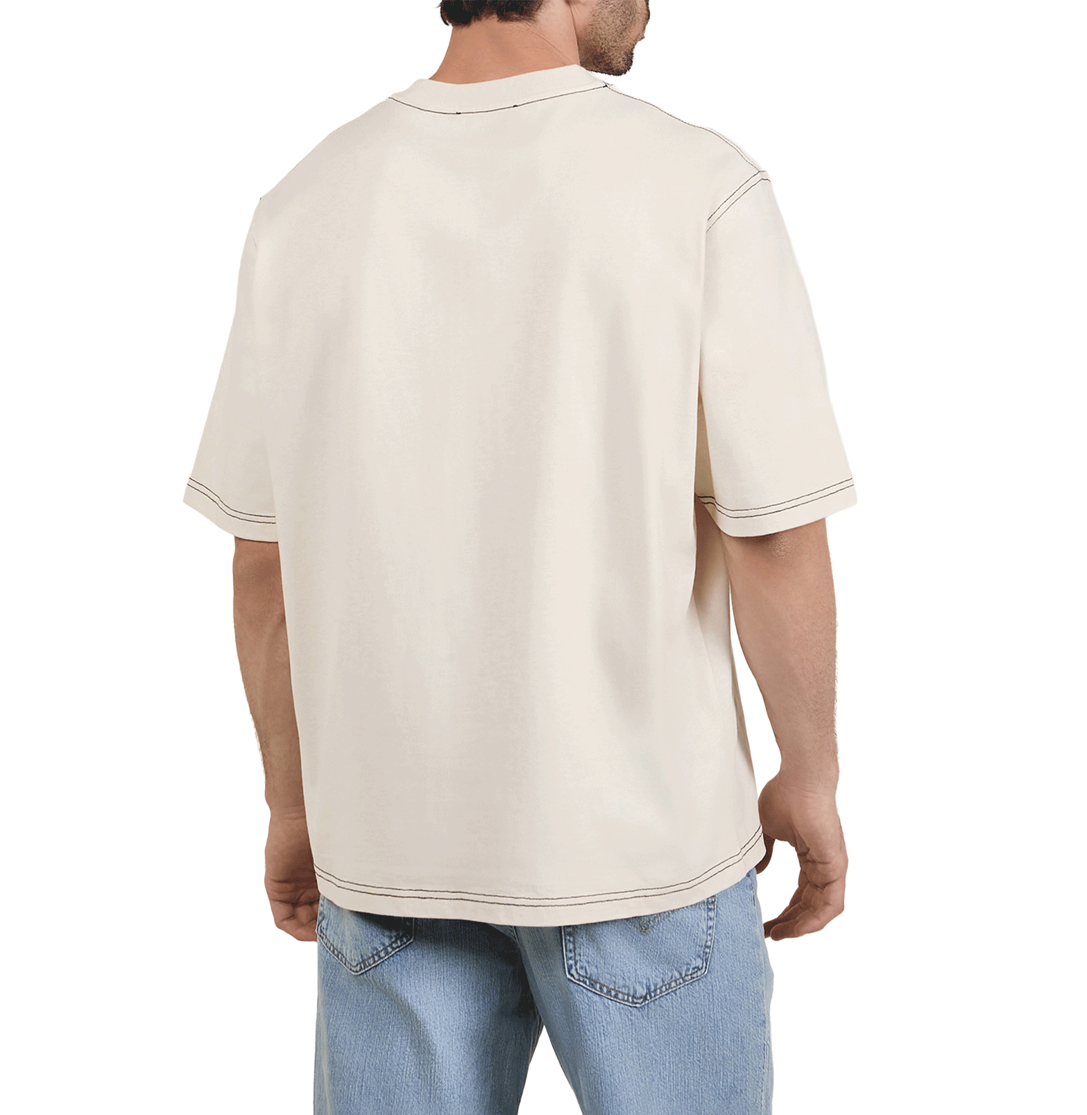 AMI Paris Script Logo T-Shirt – Oversized Cream with Contrast Stitching
טי־שירט AMI Paris לוגו סקריפט – אוברסייז בצבע קרם עם תפרים קונטרסטיים