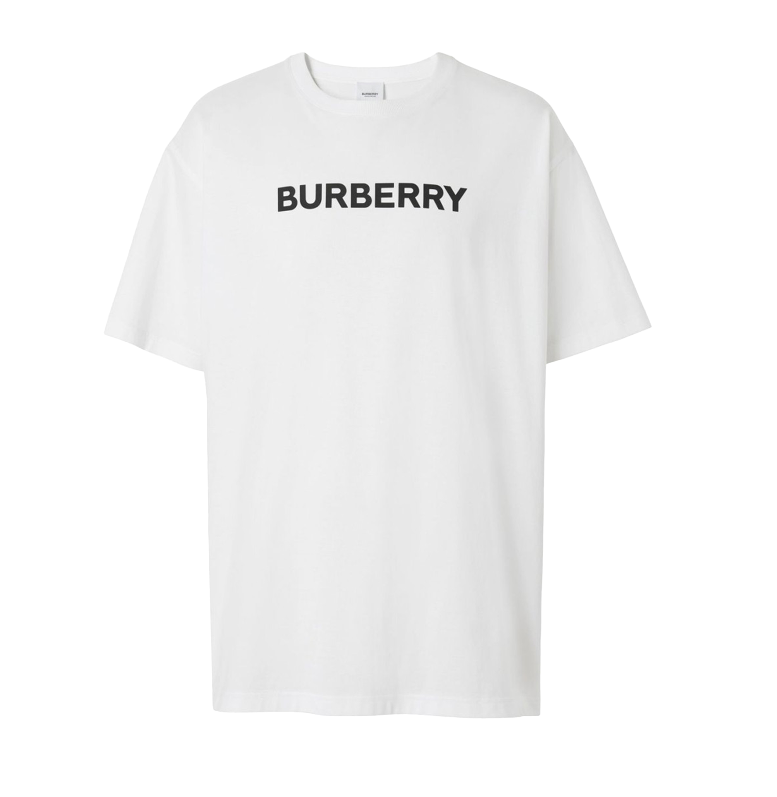 Burberry White Logo T-Shirt – Black Wordmark, Cotton Jersey
חולצת טי בורברי לבנה – לוגו שחור בחזה, כותנה ג׳רסי
