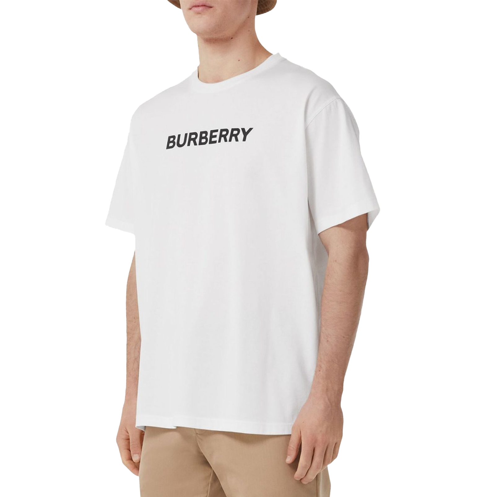 Burberry White Logo T-Shirt – Black Wordmark, Cotton Jersey
חולצת טי בורברי לבנה – לוגו שחור בחזה, כותנה ג׳רסי
