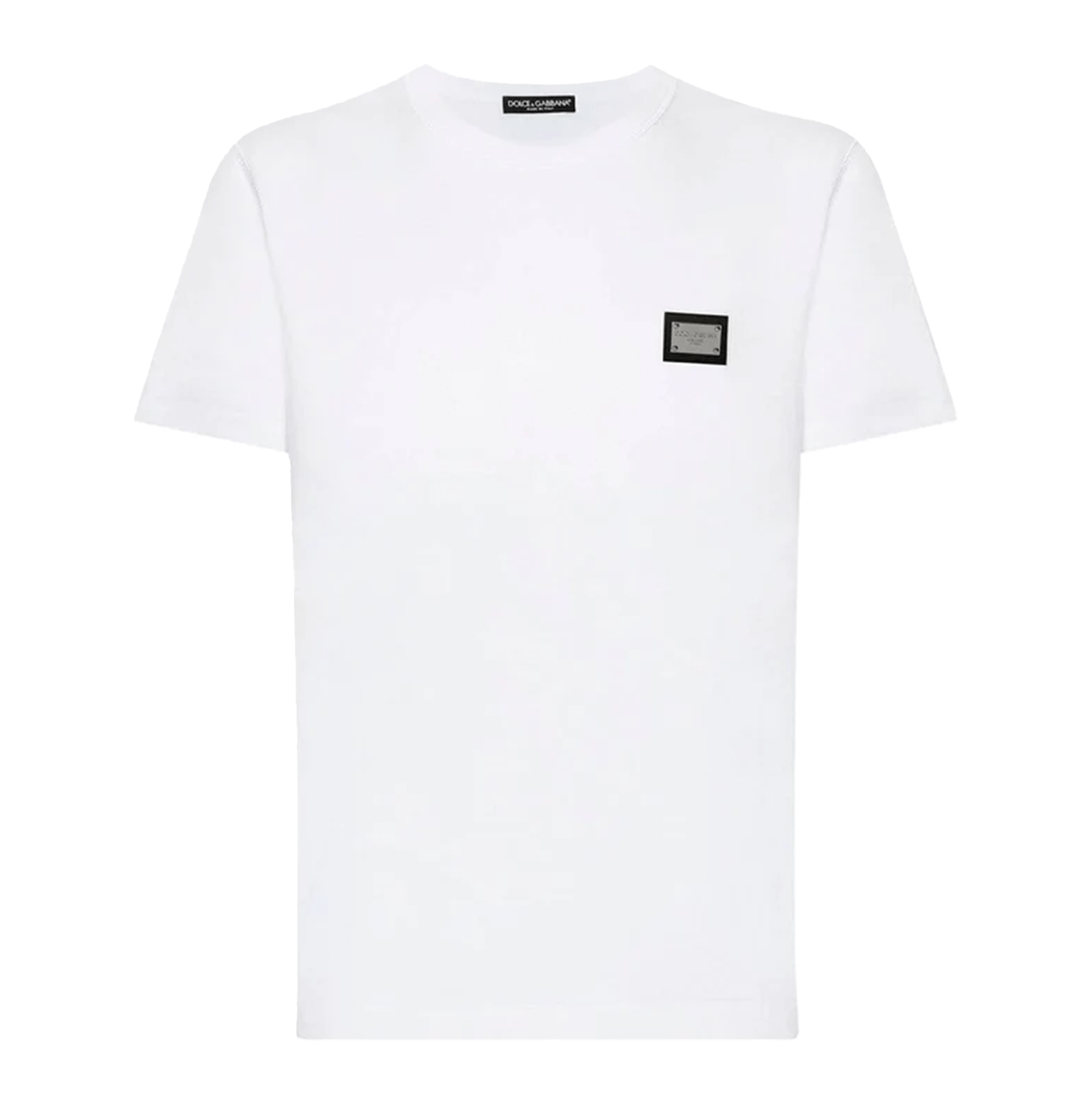 Dolce & Gabbana White Cotton Logo-Plaque T-Shirt
חולצת כותנה לבנה דולצ׳ה וגבאנה – לוחית לוגו בחזה