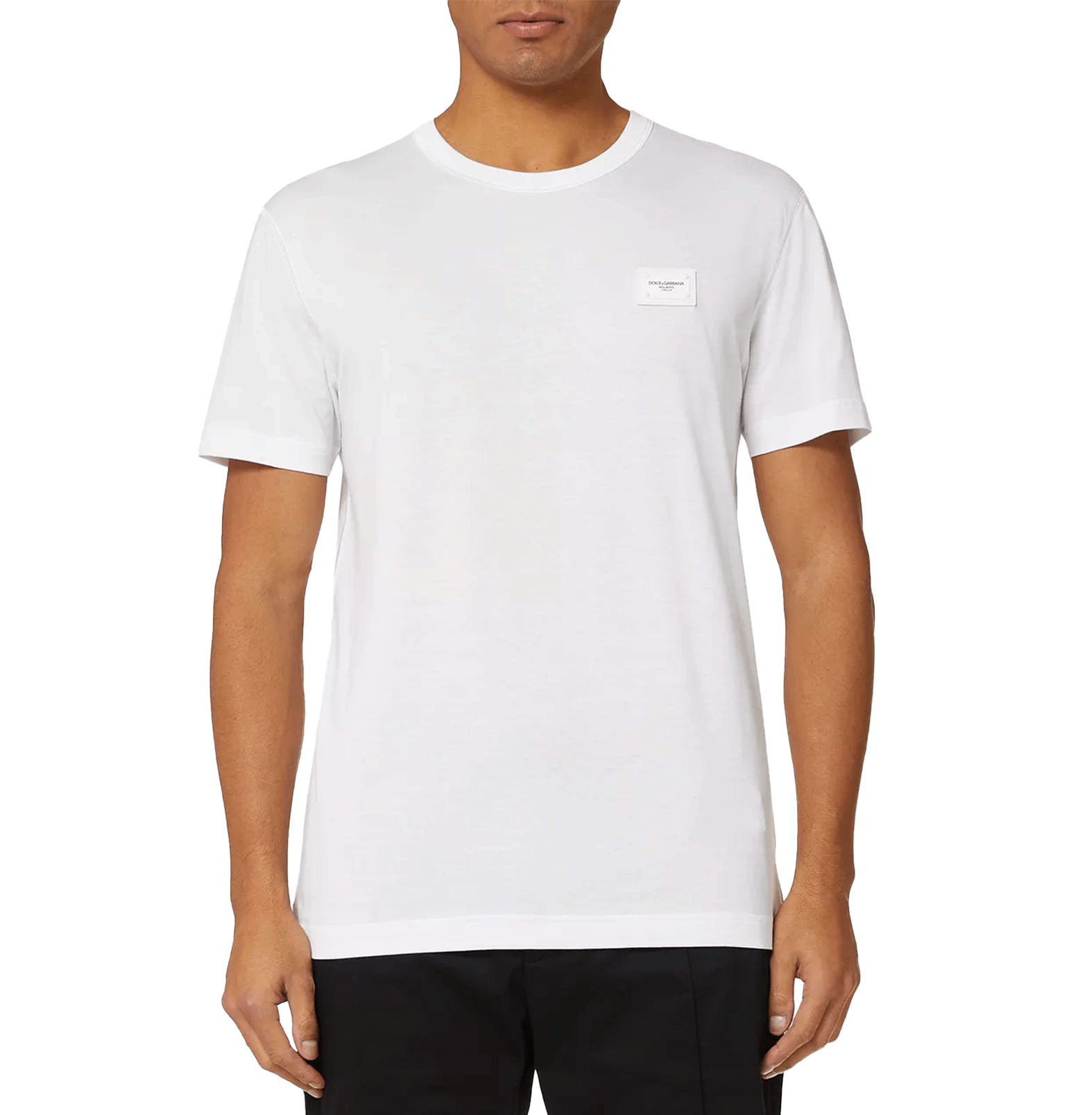 Dolce & Gabbana White Cotton Logo-Plaque T-Shirt
חולצת כותנה לבנה דולצ׳ה וגבאנה – לוחית לוגו בחזה