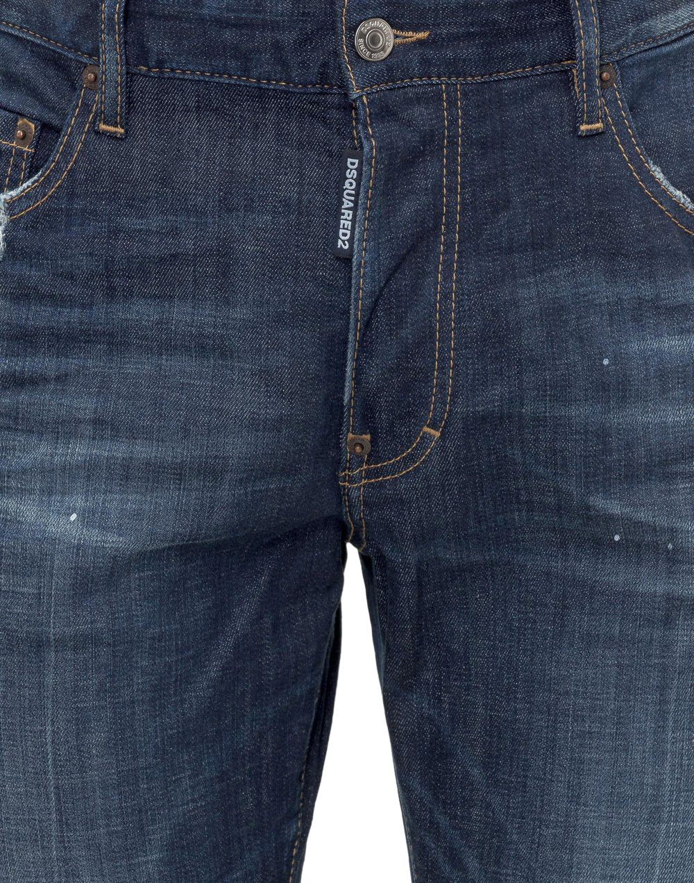 Dsquared2 Medium Indigo Paint-Splatter Jeans – Slim Fit, Stretch Denim
ג׳ינס Dsquared2 אינדיגו בינוני עם כתמי צבע – גזרה צרה, דנים סטרץ׳