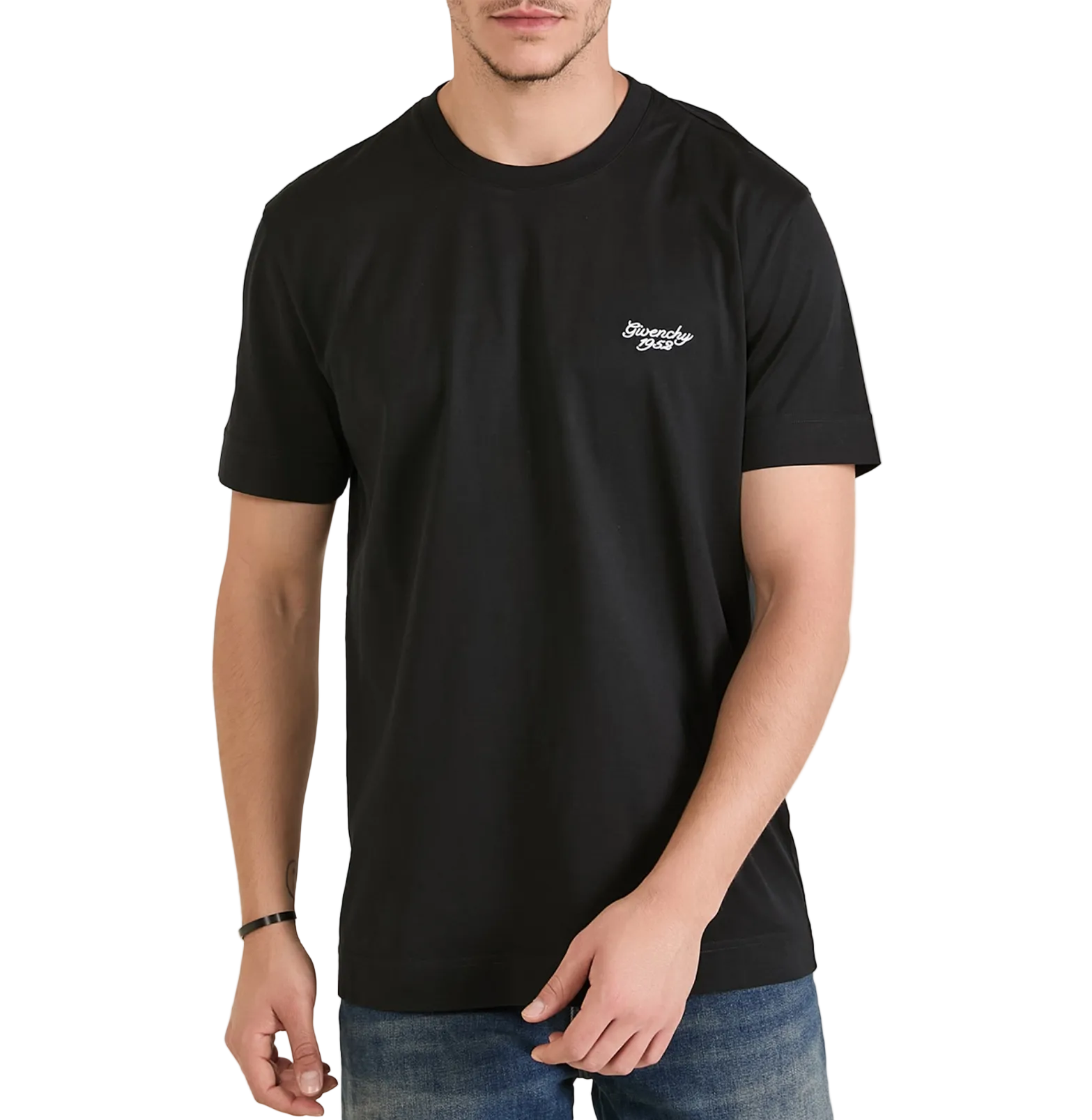 Givenchy Black Script Logo T-Shirt – Small Chest Logo, Cotton Jersey
חולצת טי ז׳יבנשי שחורה – לוגו כתב-יד קטן בחזה, כותנה ג׳רסי
