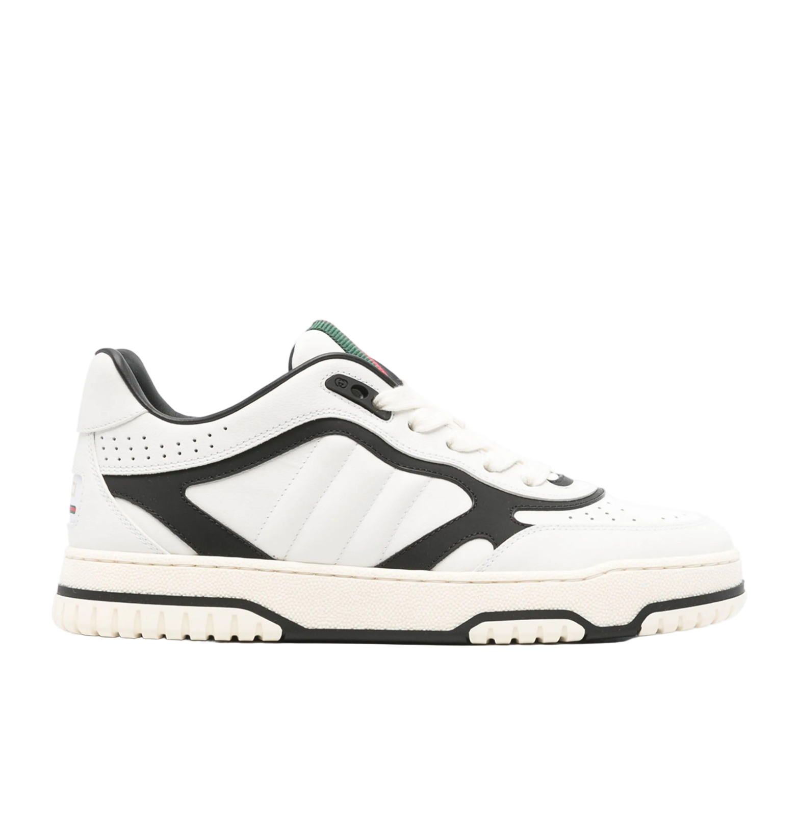 Gucci Basket Leather Sneakers – White/Black Panels, Web Detail, Chunky Sole (Unisex)
סניקרס עור גוצ׳י לבן/שחור – פס ירוק-אדום וסוליה עבה (יוניסקס)