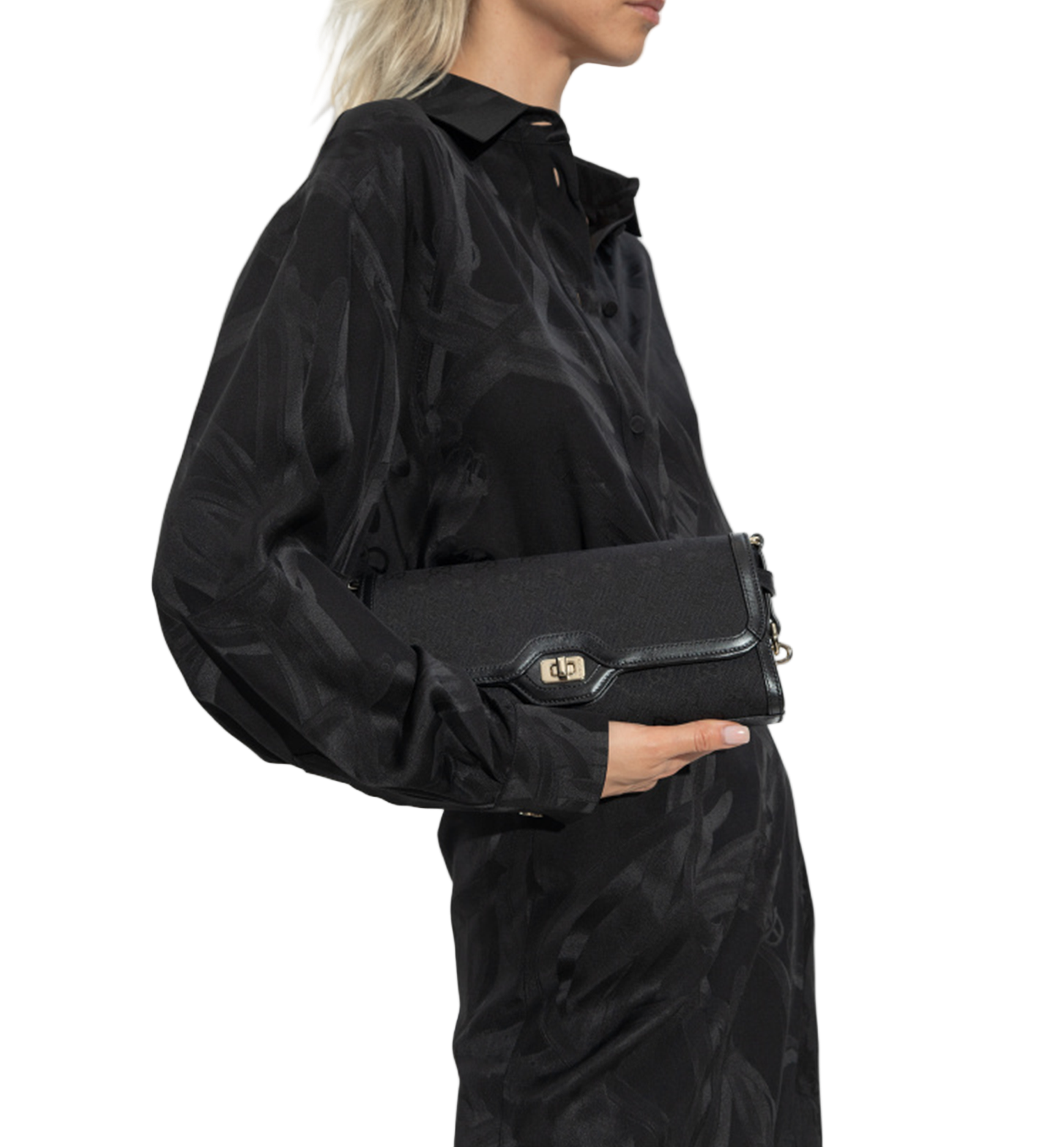 Gucci Black Monogram Canvas Shoulder Bag – Green-Red Web Strap, Gold-Tone Hardware
תיק כתף גוצ׳י מקנבס מונוגרם שחור – רצועה ירוק-אדום ופרזול בגוון זהב