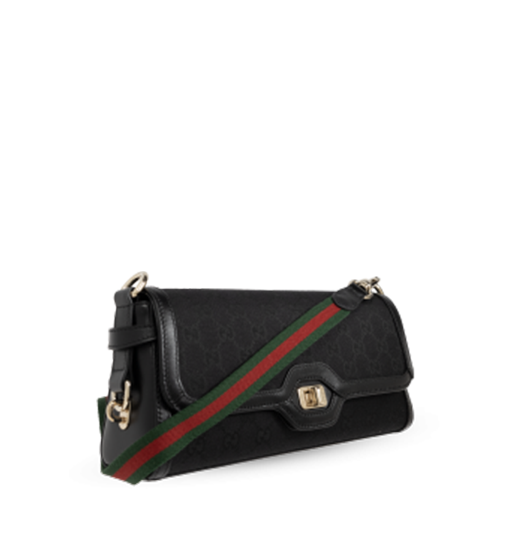 Gucci Black Monogram Canvas Shoulder Bag – Green-Red Web Strap, Gold-Tone Hardware
תיק כתף גוצ׳י מקנבס מונוגרם שחור – רצועה ירוק-אדום ופרזול בגוון זהב