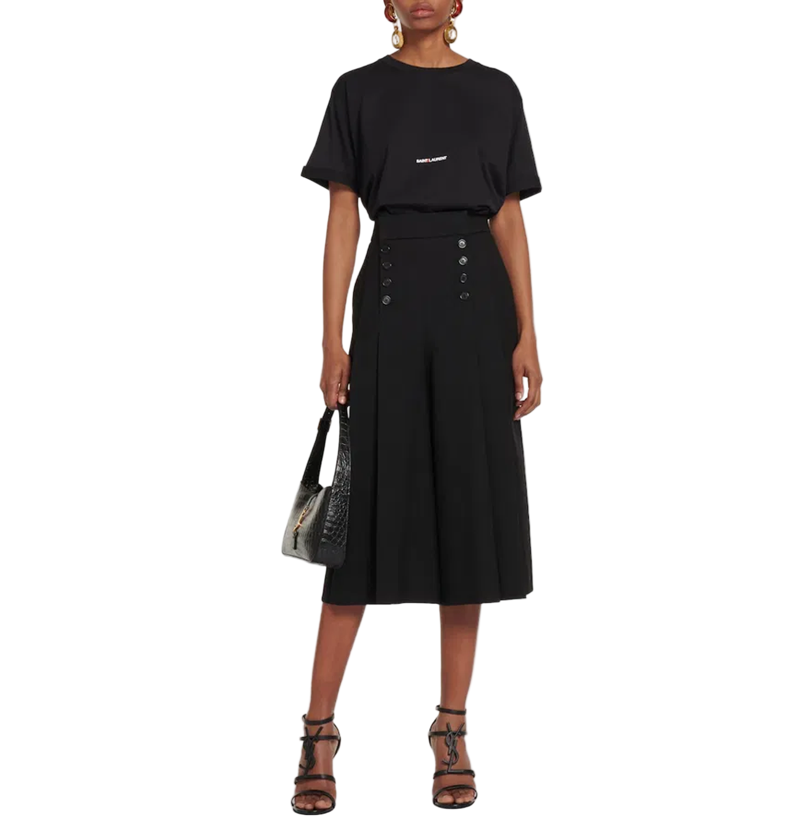 Saint Laurent Small Logo Tee – Black Cotton Jersey, Short Sleeve
טי-שירט סיינט לורן לוגו קטן – שחור כותנה, שרוול קצר