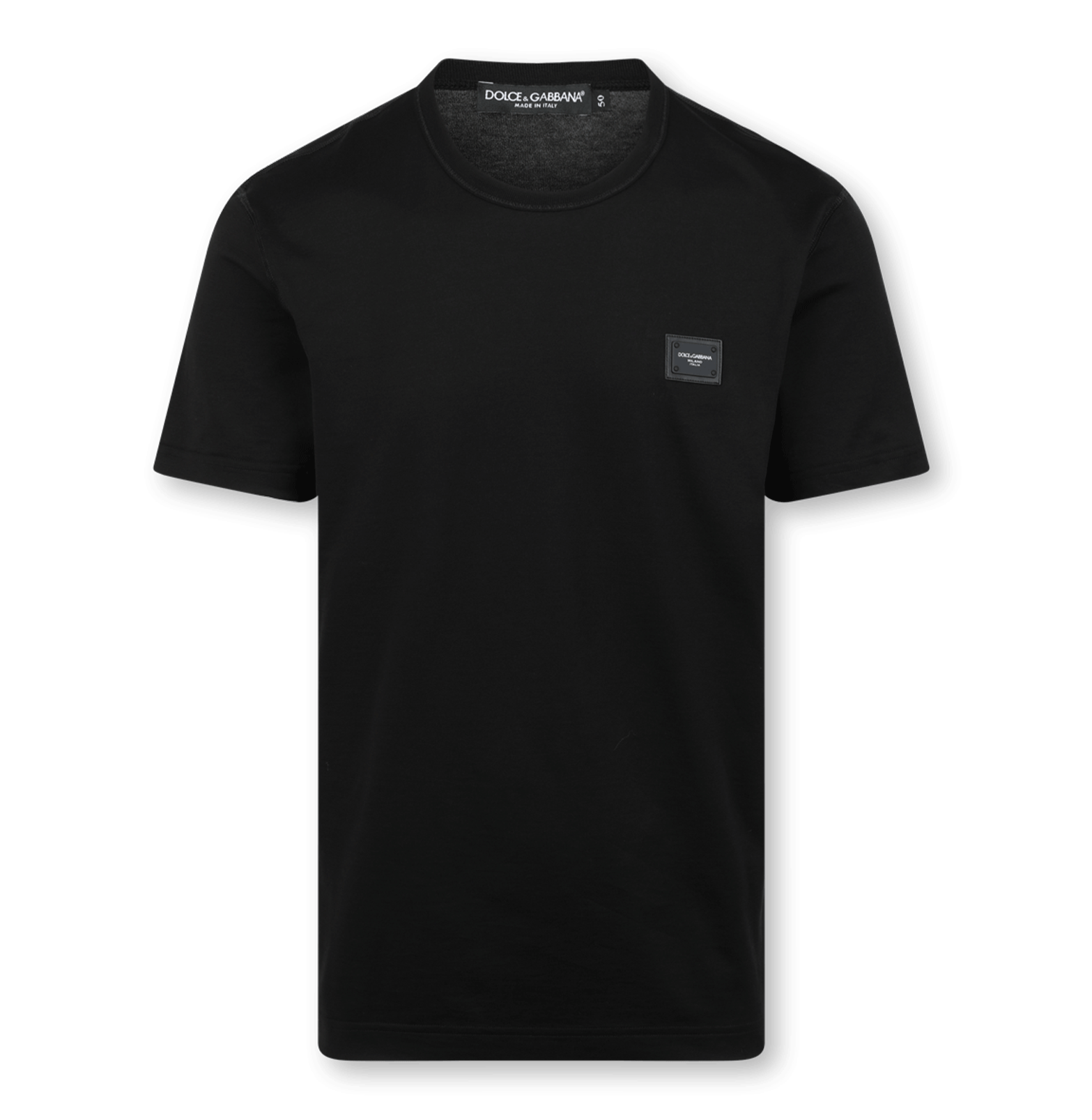 Dolce & Gabbana Black Cotton Logo-Plaque T-Shirt
חולצת כותנה שחורה דולצ׳ה וגבאנה – לוחית לוגו בחזה