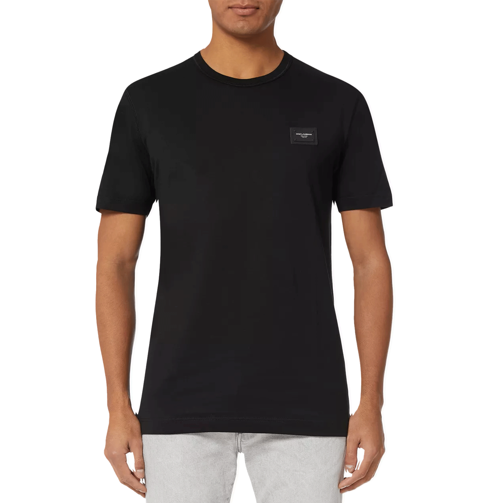 Dolce & Gabbana Black Cotton Logo-Plaque T-Shirt
חולצת כותנה שחורה דולצ׳ה וגבאנה – לוחית לוגו בחזה