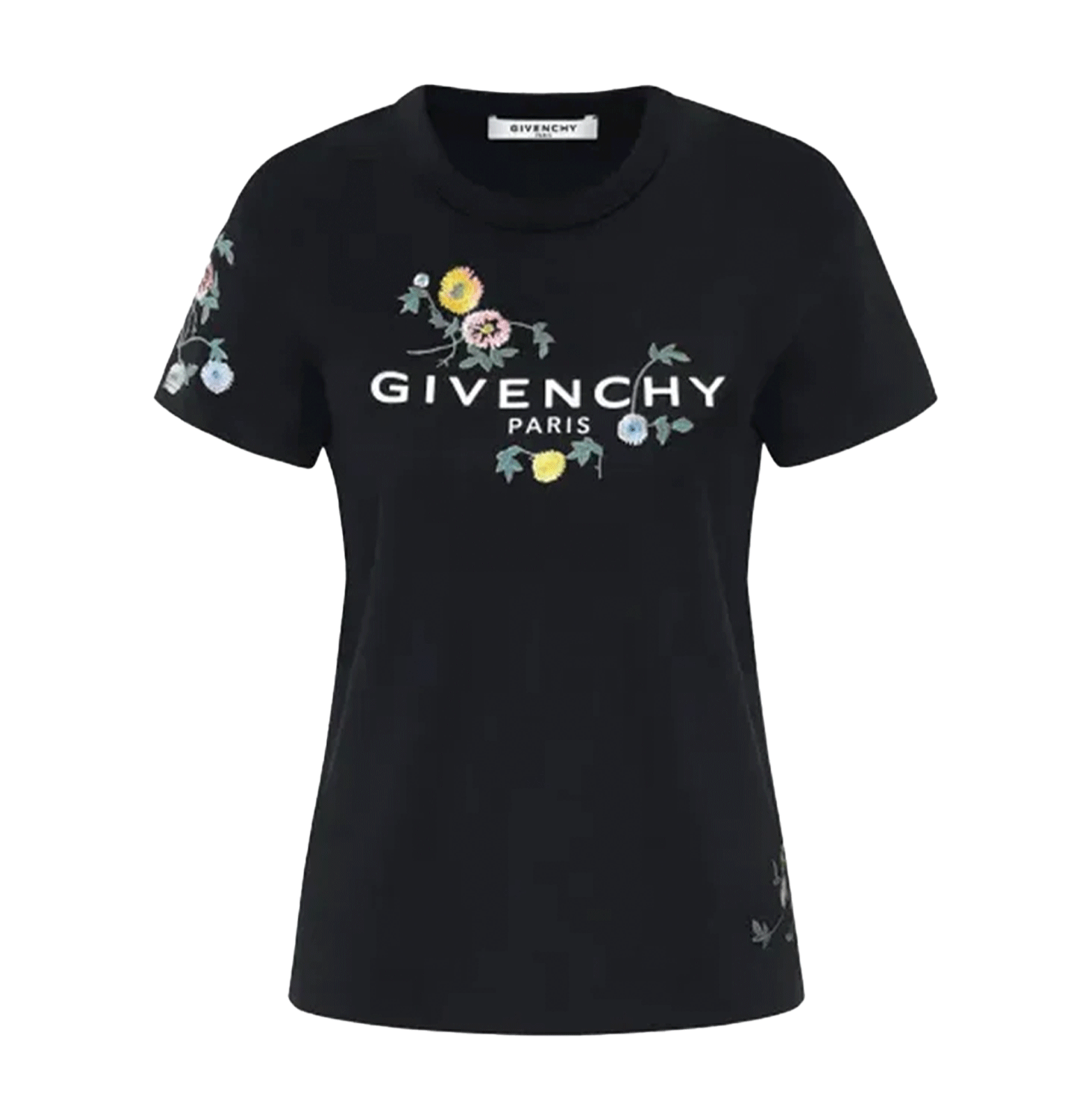 Givenchy Black Floral Logo T-Shirt – Embroidered Flowers, Cotton Jersey
חולצת טי ז׳יבנשי שחורה – לוגו עם רקמת פרחים, כותנה ג׳רסי