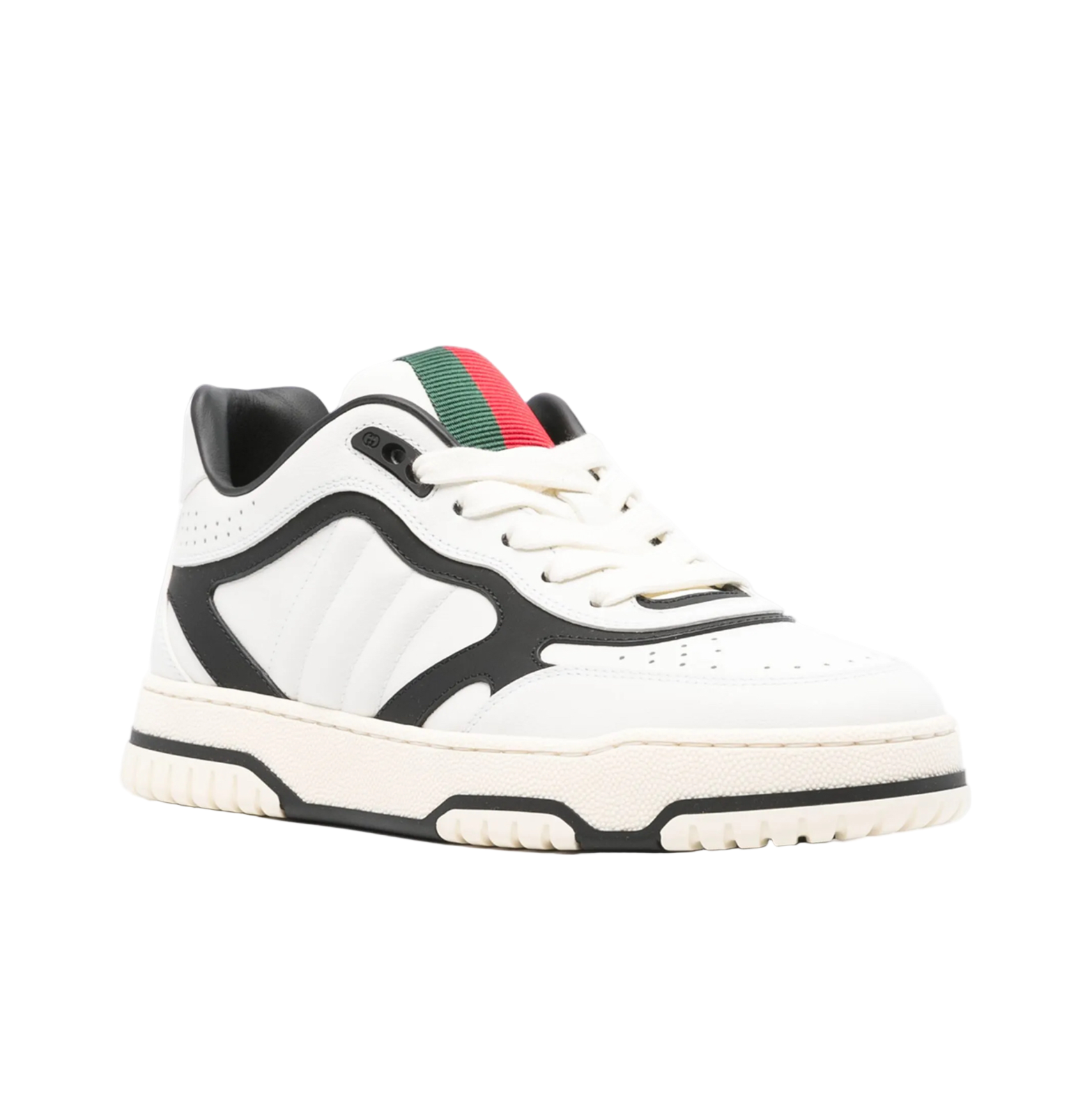 Gucci Basket Leather Sneakers – White/Black Panels, Web Detail, Chunky Sole (Unisex)
סניקרס עור גוצ׳י לבן/שחור – פס ירוק-אדום וסוליה עבה (יוניסקס)