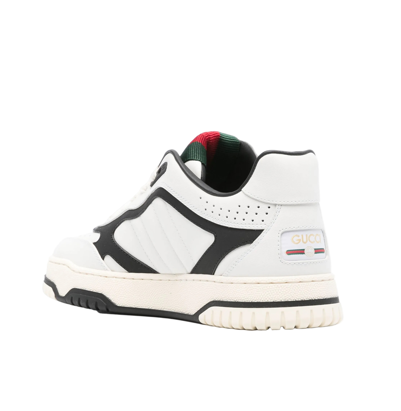 Gucci Basket Leather Sneakers – White/Black Panels, Web Detail, Chunky Sole (Unisex)
סניקרס עור גוצ׳י לבן/שחור – פס ירוק-אדום וסוליה עבה (יוניסקס)