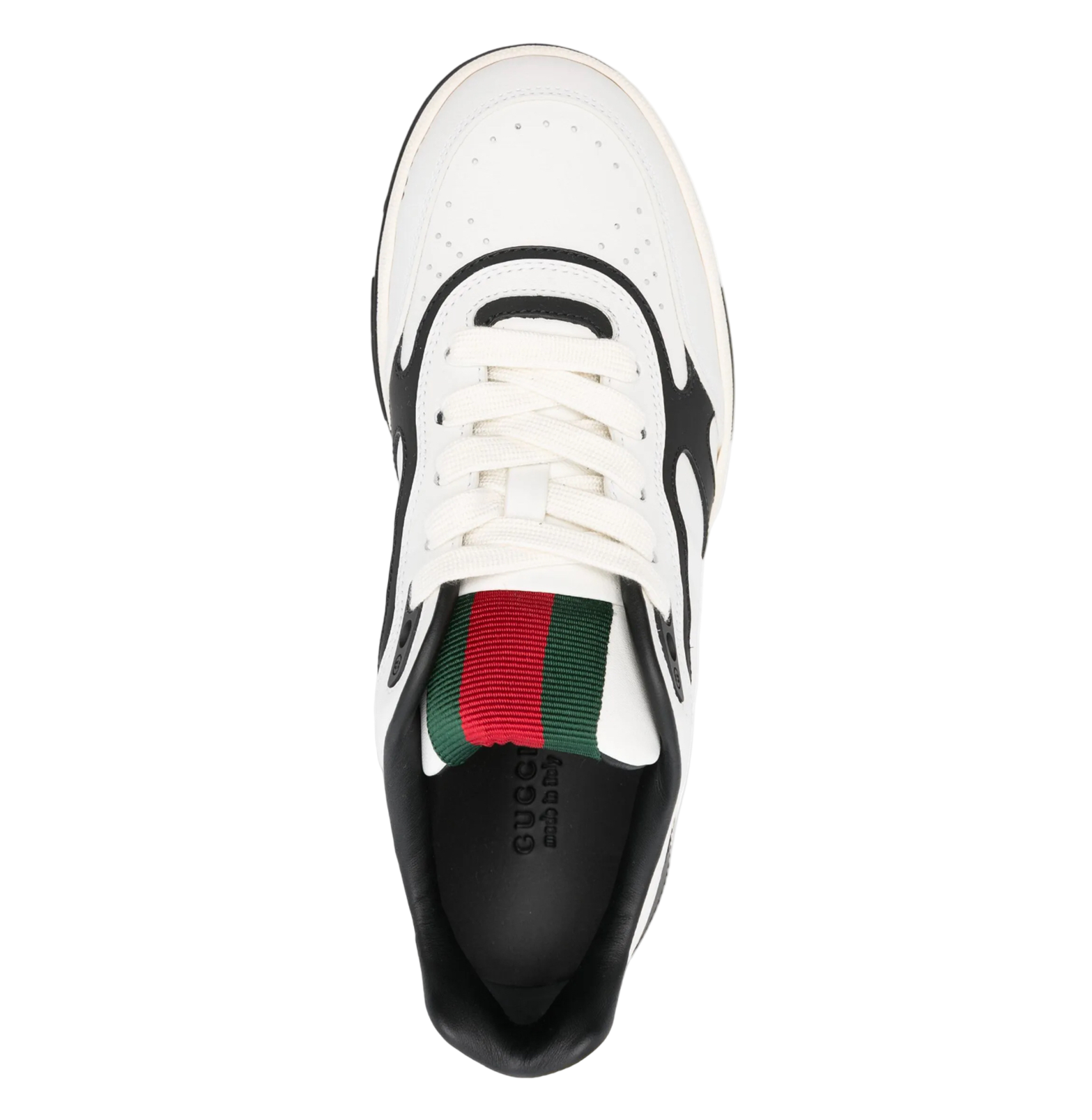 Gucci Basket Leather Sneakers – White/Black Panels, Web Detail, Chunky Sole (Unisex)
סניקרס עור גוצ׳י לבן/שחור – פס ירוק-אדום וסוליה עבה (יוניסקס)