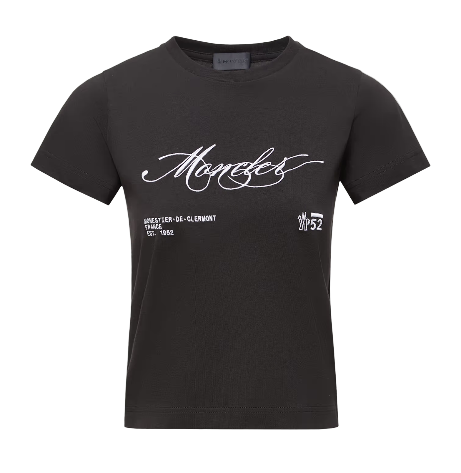 Moncler Script Logo Tee – Black Cotton Jersey, Short Sleeve
טי-שירט מונקלר לוגו סקריפט – שחור כותנה, שרוול קצר