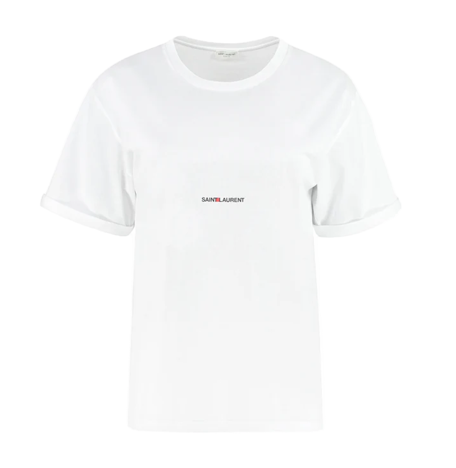 Saint Laurent White Mini Logo T-Shirt – Rolled Sleeves, Cotton Jersey
חולצת טי סן לורן לבנה – לוגו מינימלי בחזה, שרוולים מקופלים, כותנה ג׳רסי