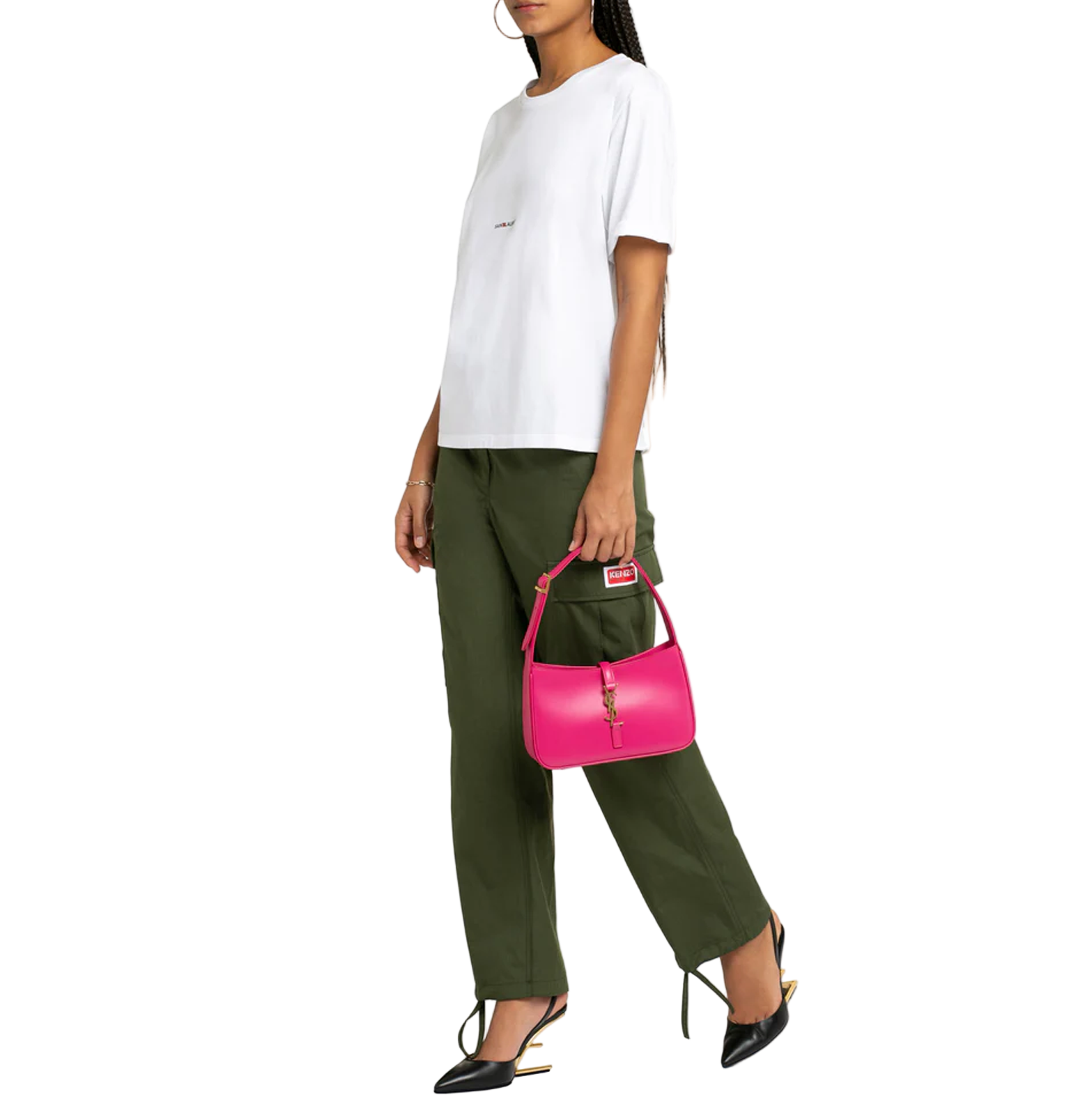 Saint Laurent White Mini Logo T-Shirt – Rolled Sleeves, Cotton Jersey
חולצת טי סן לורן לבנה – לוגו מינימלי בחזה, שרוולים מקופלים, כותנה ג׳רסי