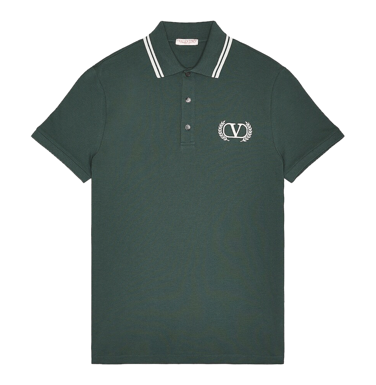 Valentino VLogo Laurel Polo Shirt – Dark Green, Cotton Piqué
חולצת פולו ולנטינו ירוק כהה – לוגו V עם זרי דפנה, כותנה פיקה