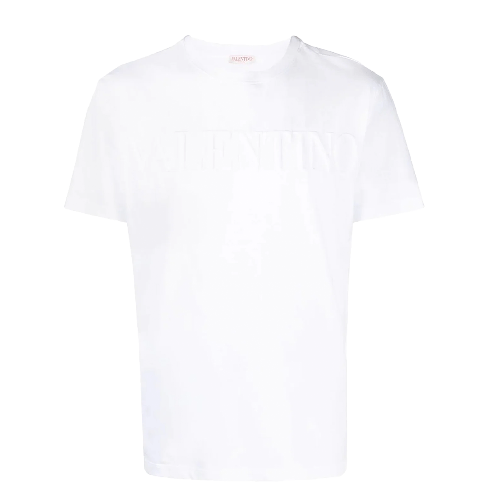 Valentino White Embossed Logo T-Shirt – Cotton Jersey
חולצת טי ולנטינו לבנה – לוגו מובלט בחזית, כותנה ג׳רסי