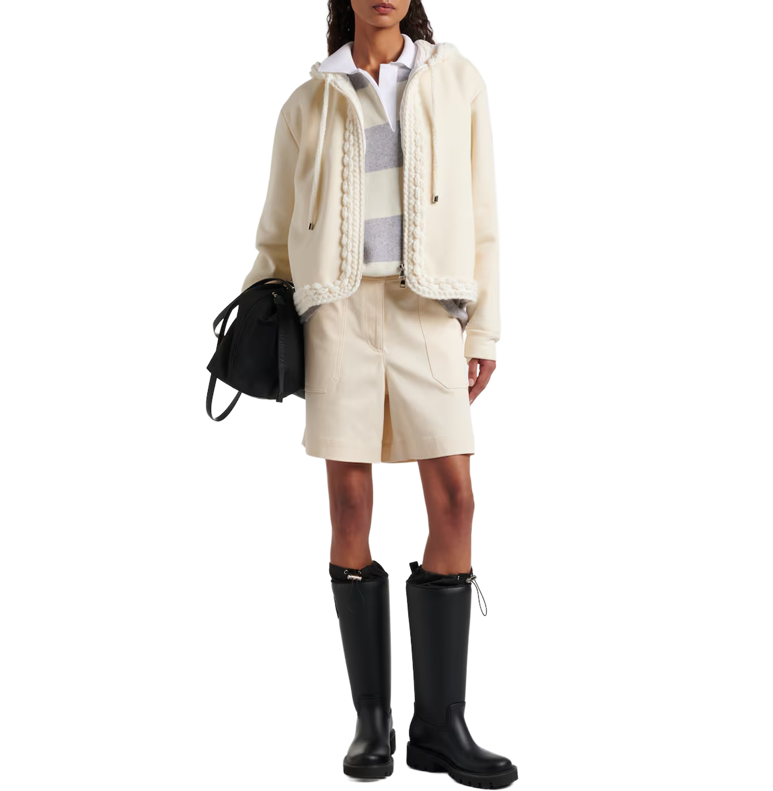 Cotton-blend zip-up cardigan