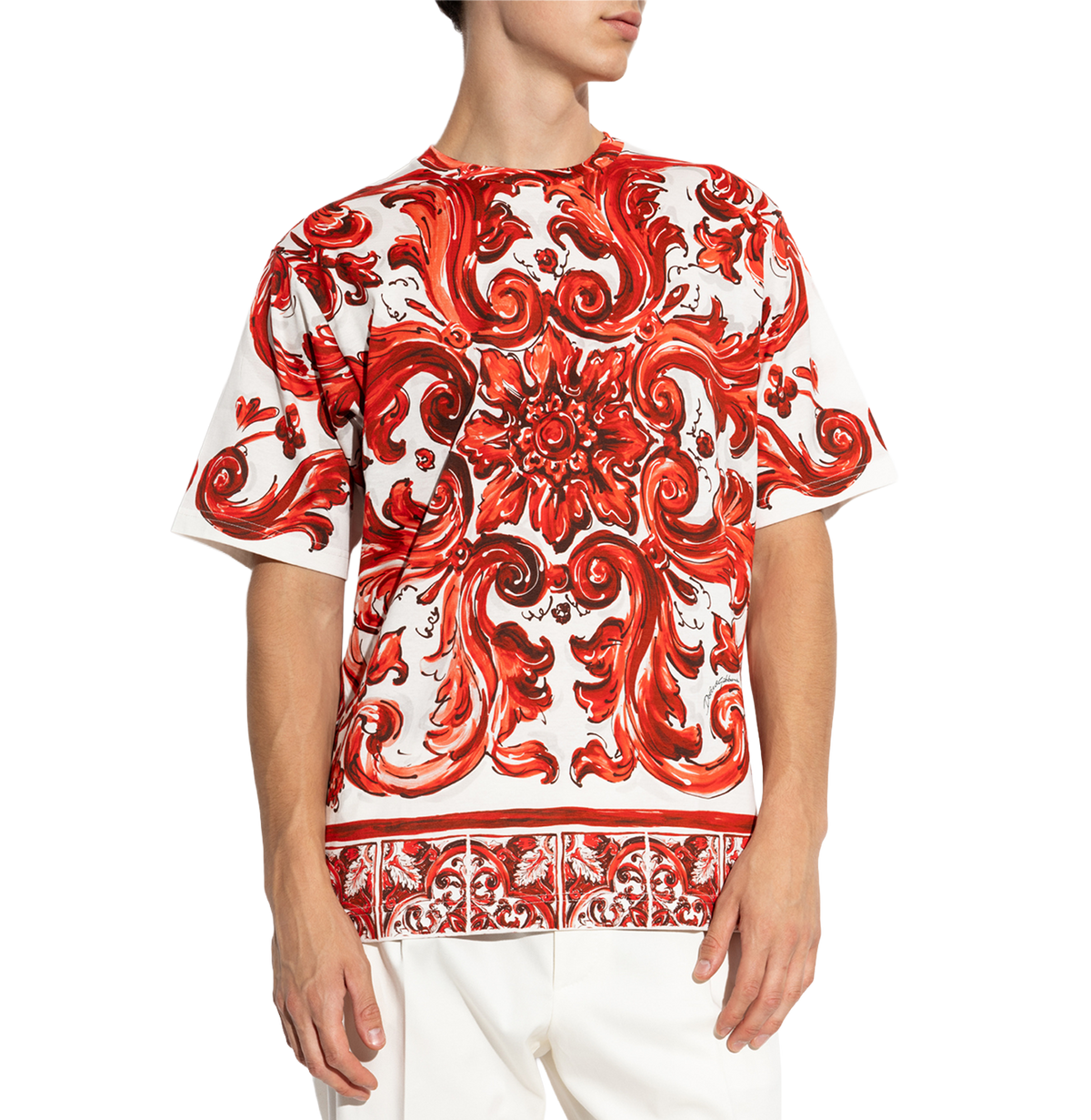 Dolce & Gabbana RED T-shirt with "Majolica" print
