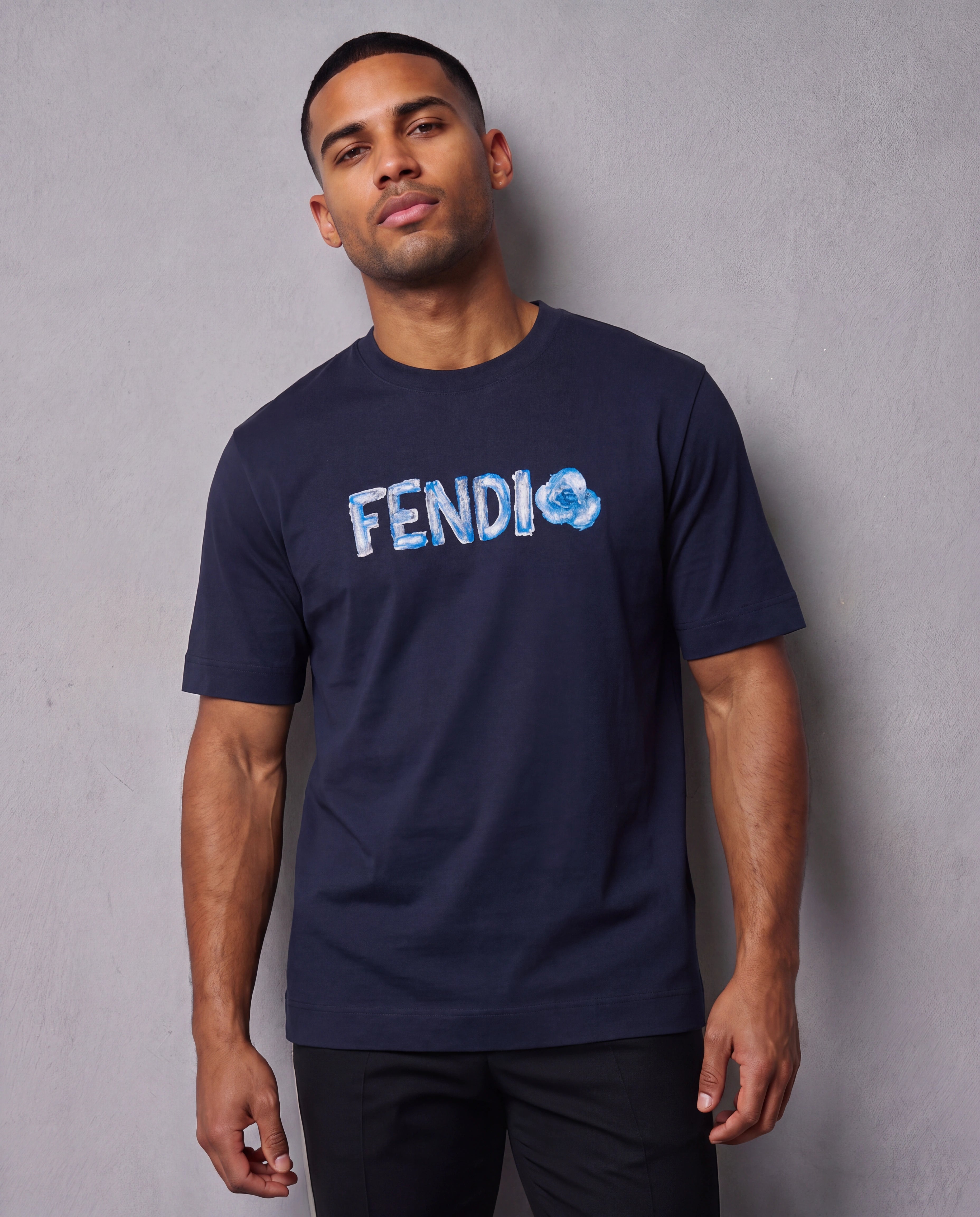 Fendi Navy Blue Cotton T-Shirt