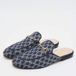 Gucci Princetown GG Crystal Blue Denim Mules