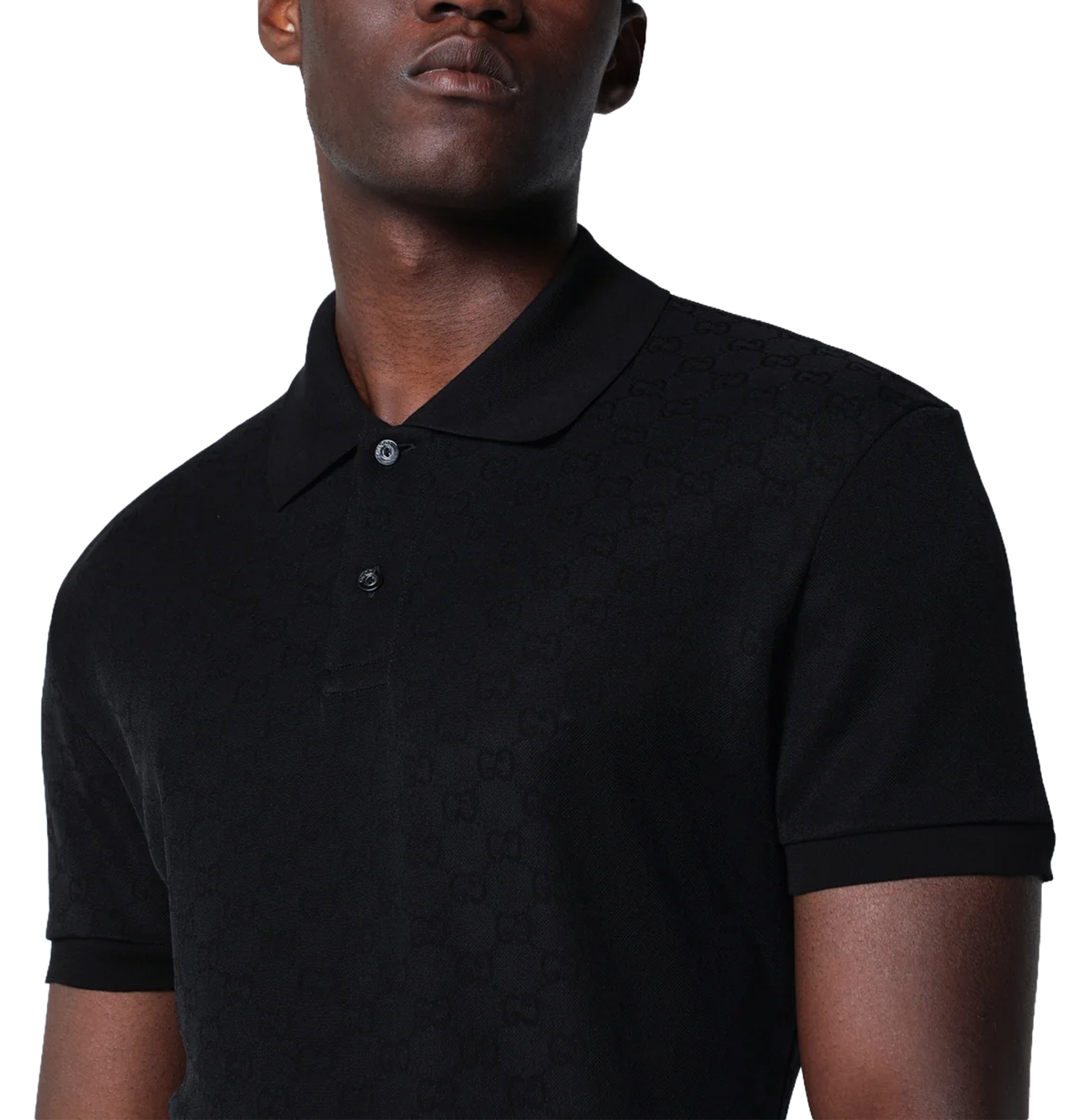 Black GG jacquard technical jersey polo shirt