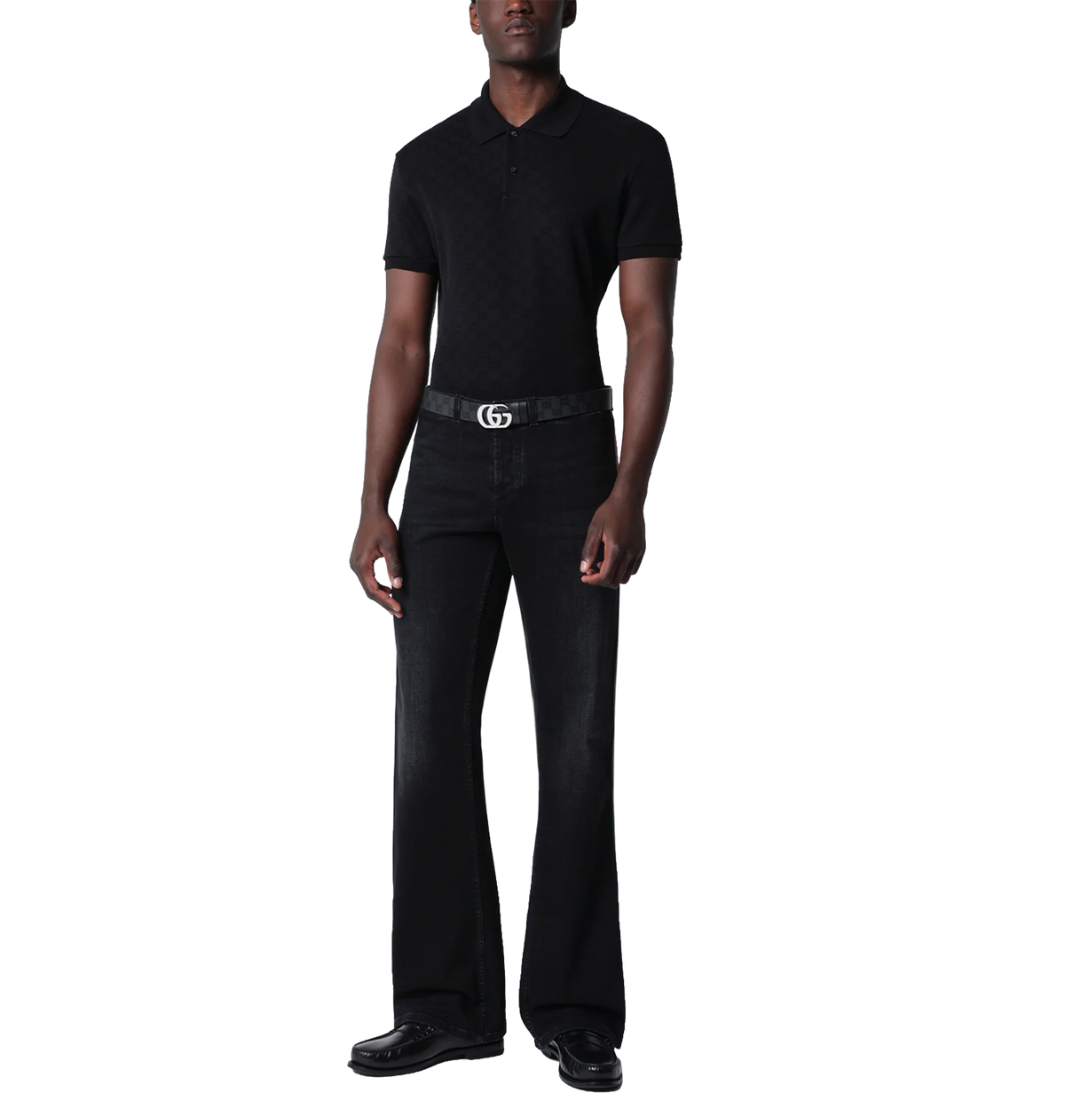 Black GG jacquard technical jersey polo shirt
